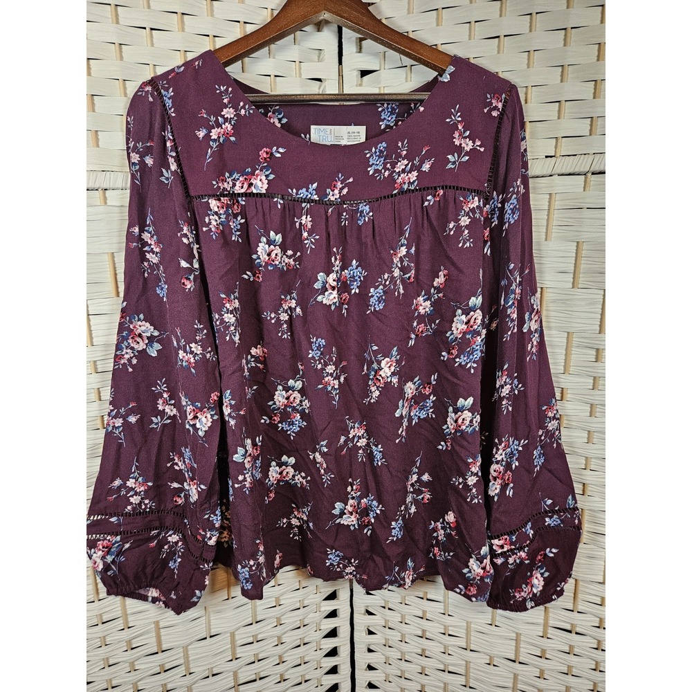 Time and Tru Womens XL Floral Blouse Bloomcore Cottagecore Work Casual